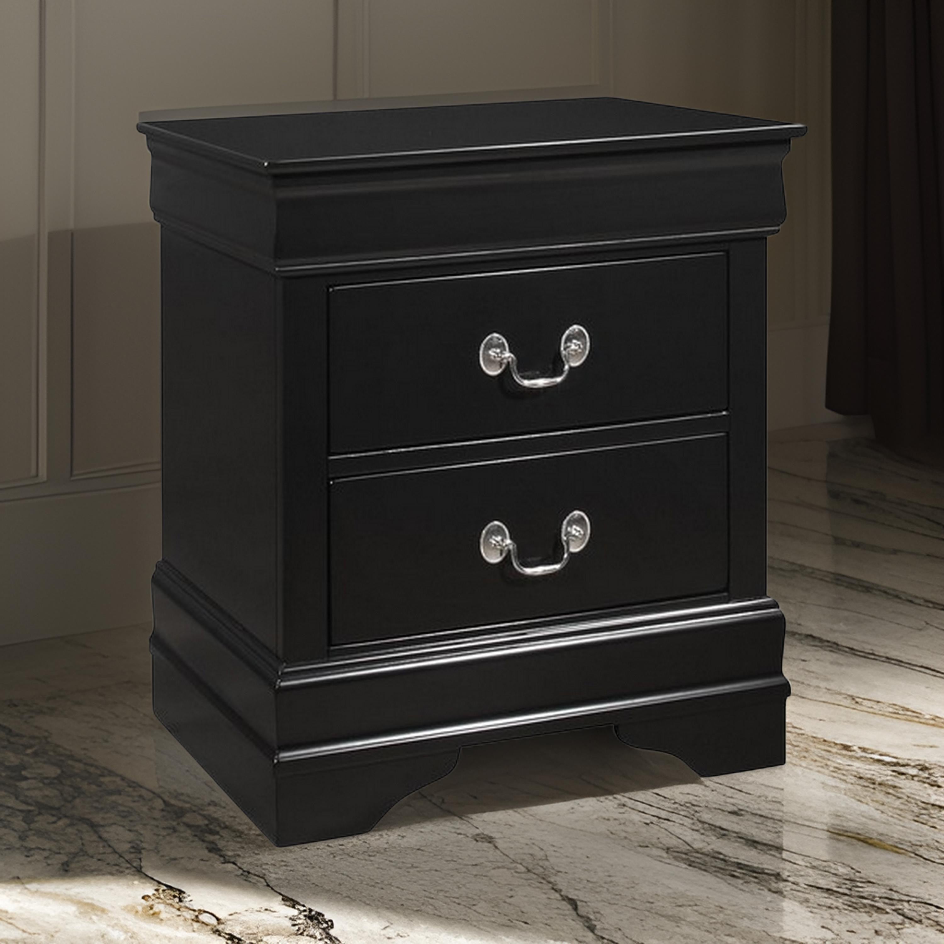 Benjara 2 Drawer Wooden Frame Nightstand with Antique Metal Pulls, Black