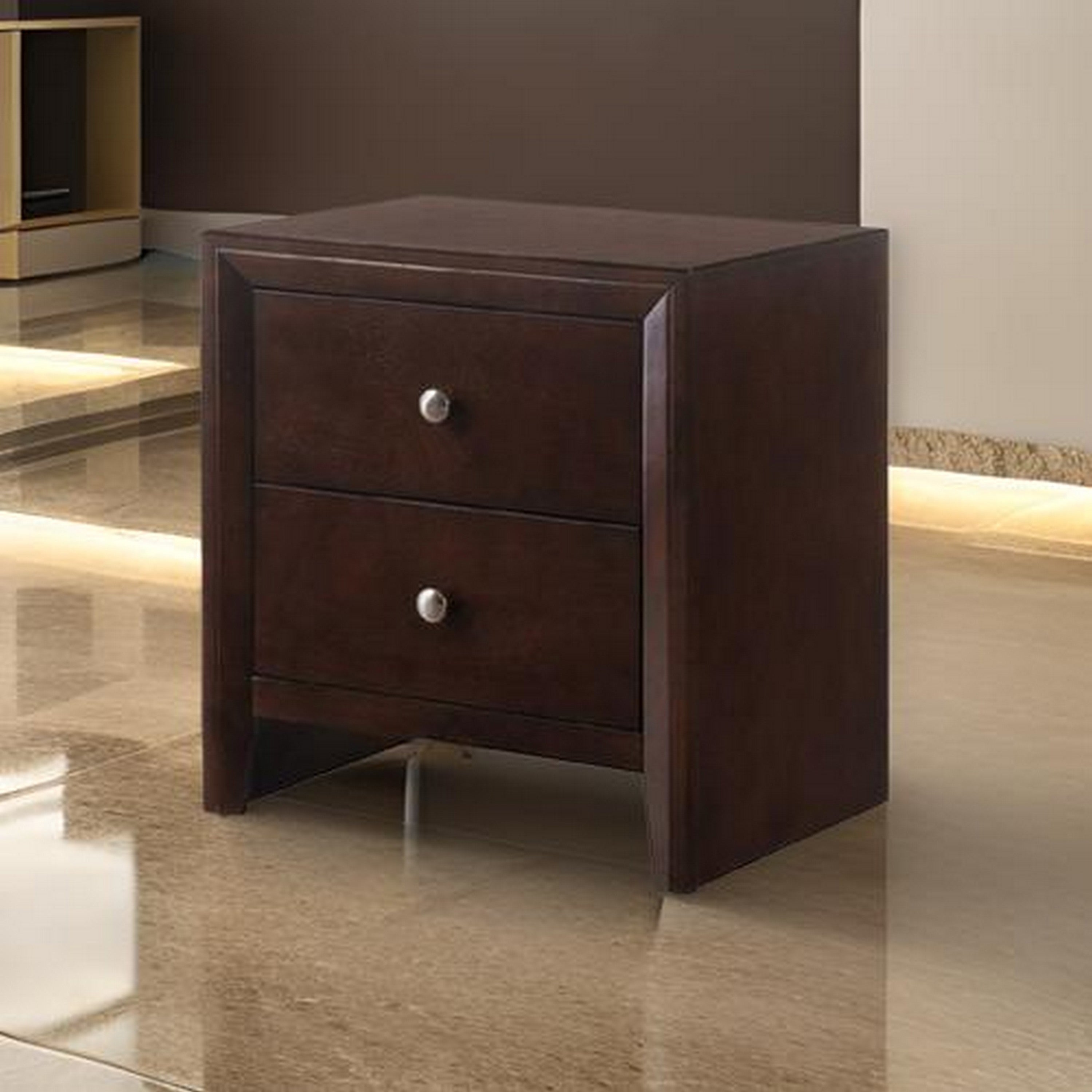 Benjara Grained Wooden Nightstand with 2 Drawers And Sled Base, Cherry Brown