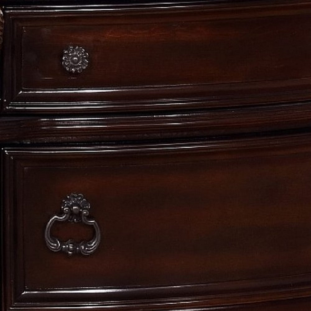 Benjara Sany Wooden Nightstand with Three Spacious Drawers And Bun Feet, Cherry Brown