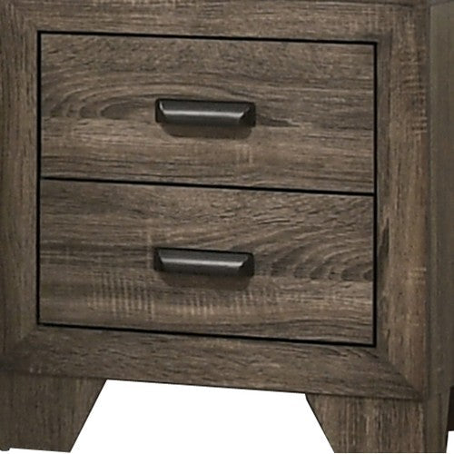 Benjara 2 Drawer Wooden Nightstand with Metal Handles And Bracket Legs, Brown