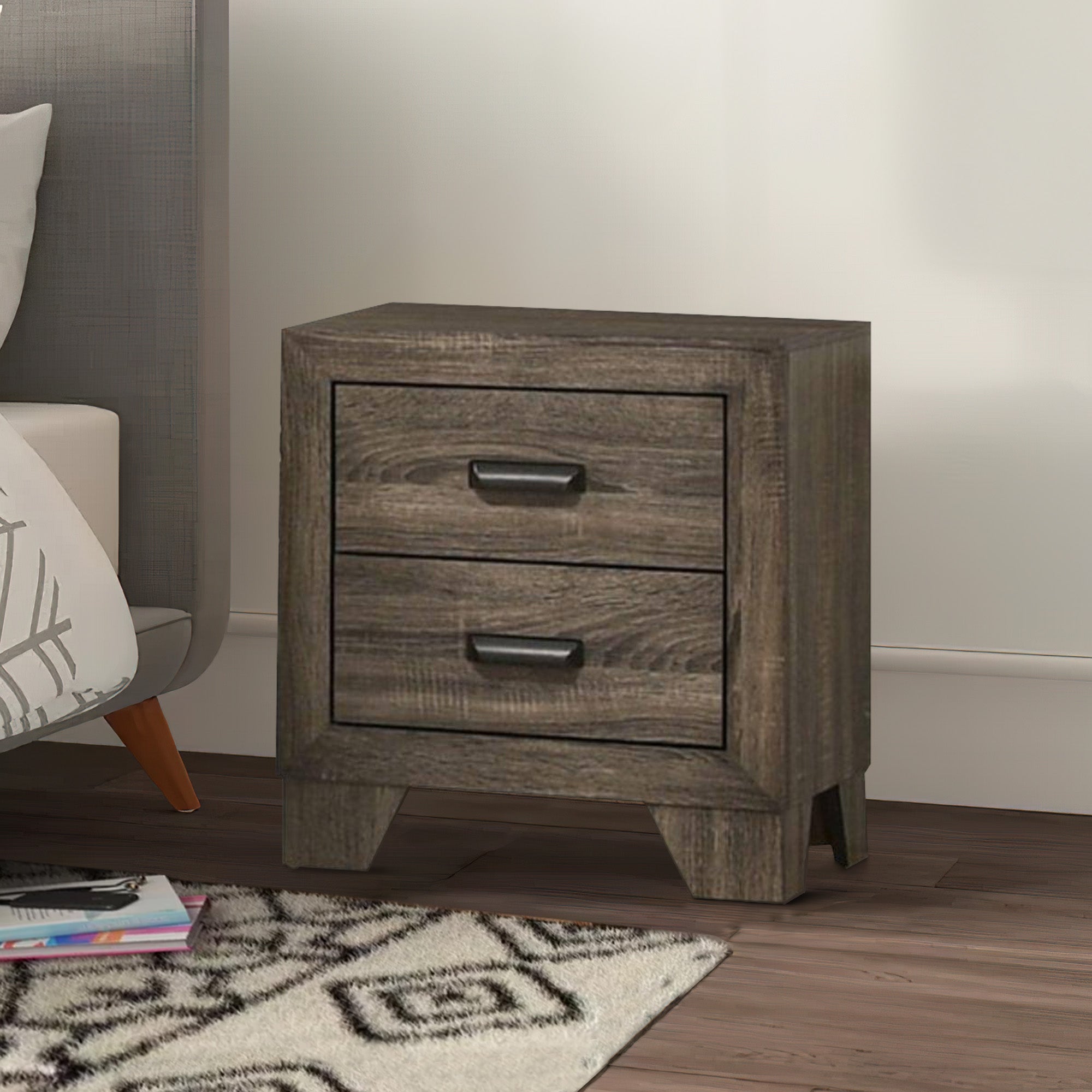 Benjara 2 Drawer Wooden Nightstand with Metal Handles And Bracket Legs, Brown