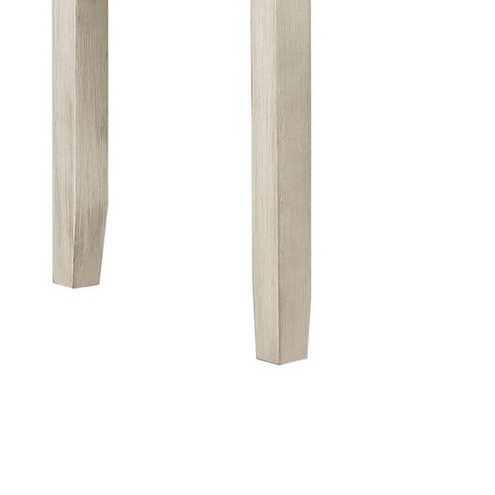 Benjara Wooden Bench with Fabric Upholstered Seat And Chamfered Legs,White And Gray