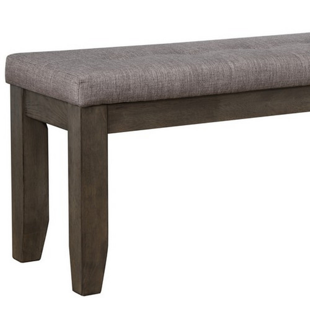Benjara Rectangular Bench with Fabric Upholstered Seat, Gray