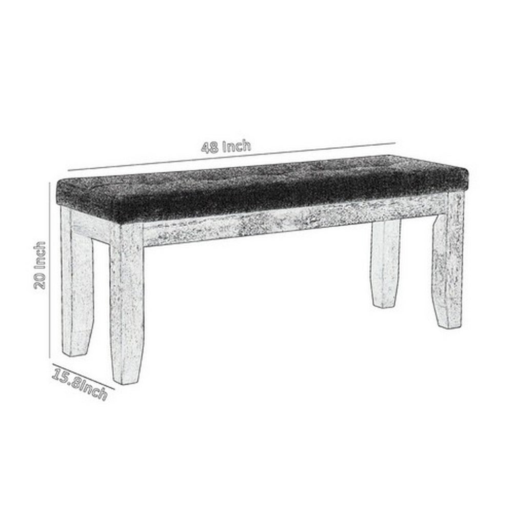 Benjara Rectangular Bench with Fabric Upholstered Seat, Gray