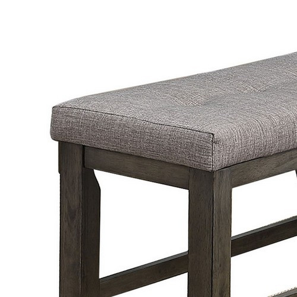 Benjara Wooden Counter Height Bench with Fabric Upholstered Seat, Brown And Gray