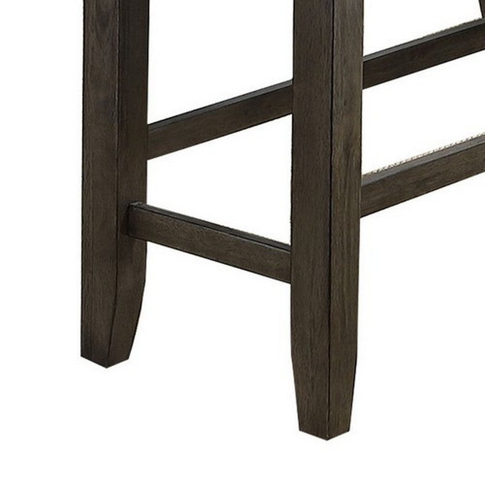 Benjara Wooden Counter Height Bench with Fabric Upholstered Seat, Brown And Gray