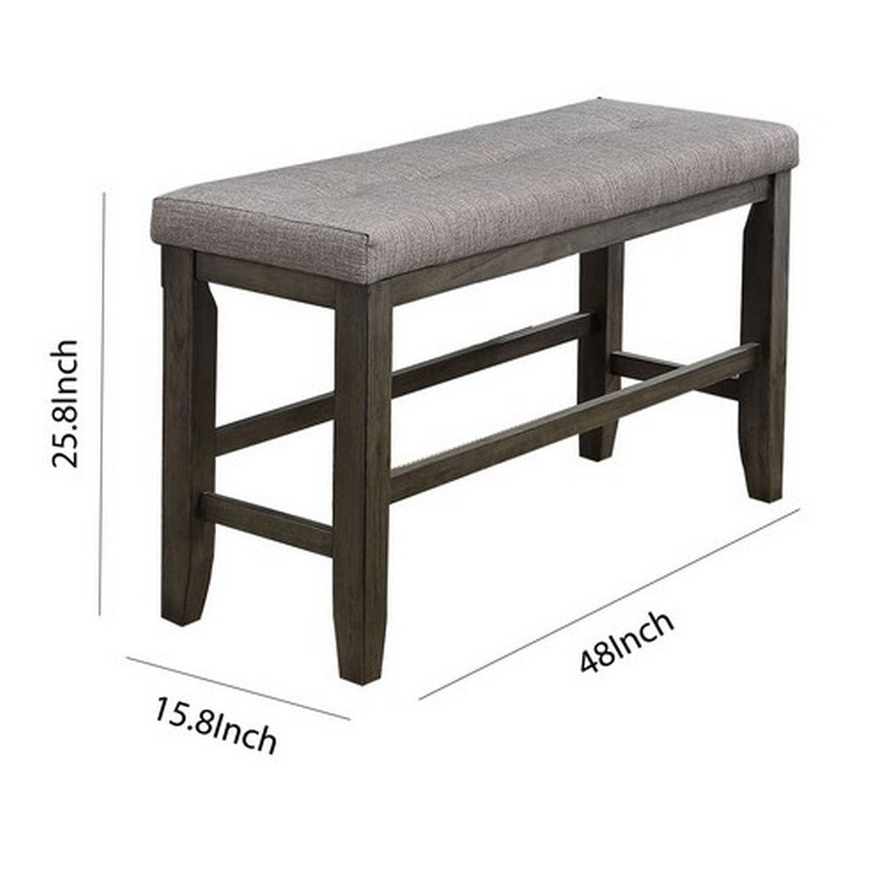 Benjara Wooden Counter Height Bench with Fabric Upholstered Seat, Brown And Gray