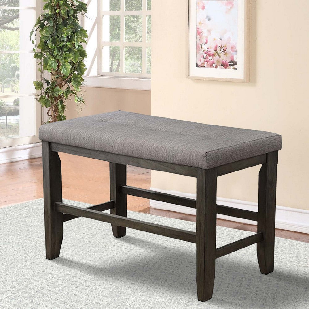 Benjara Wooden Counter Height Bench with Fabric Upholstered Seat, Brown And Gray