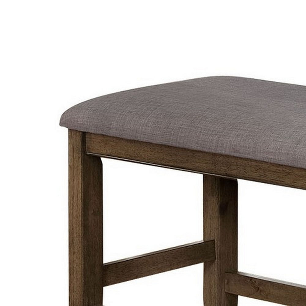Benjara Counter Height Wooden Bench with Fabric Upholstered Seat, Brown And Gray