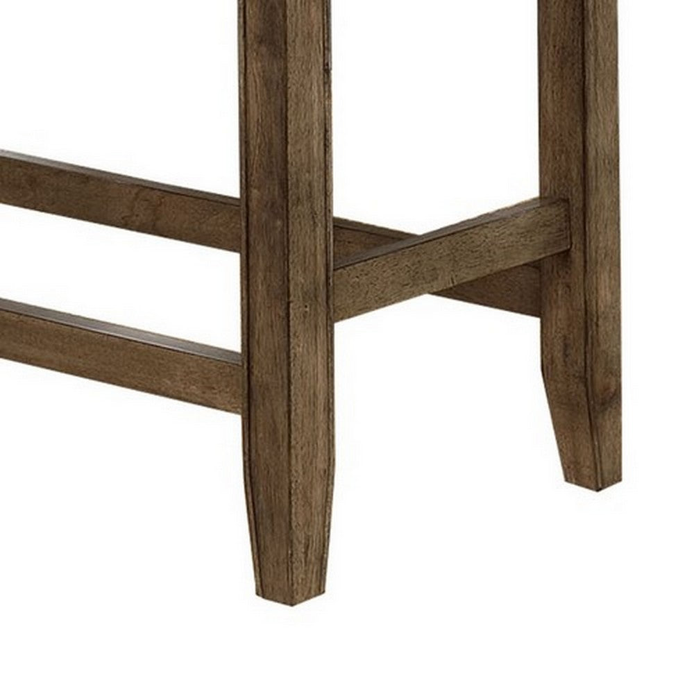 Benjara Counter Height Wooden Bench with Fabric Upholstered Seat, Brown And Gray