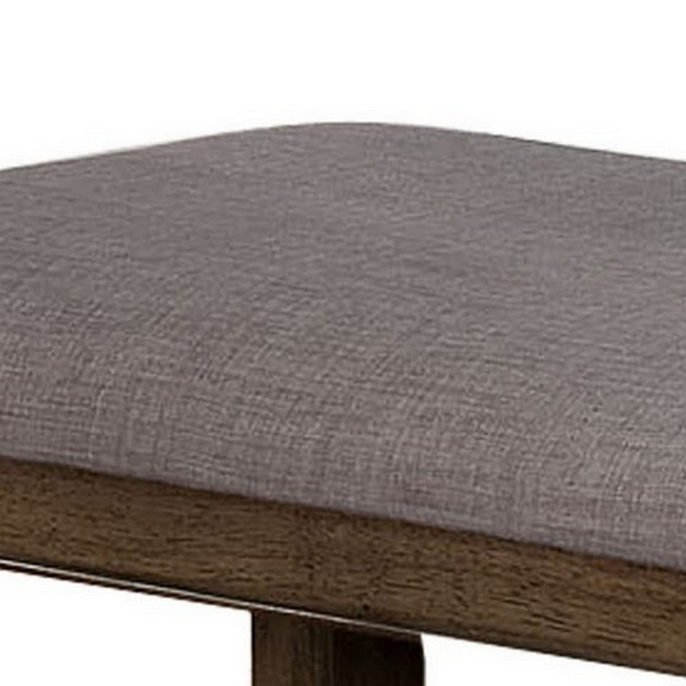 Benjara Counter Height Wooden Bench with Fabric Upholstered Seat, Brown And Gray