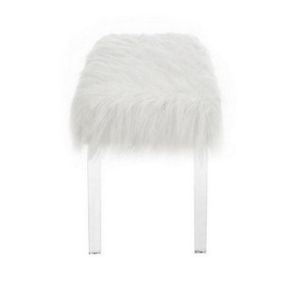 Benjara Contemporary Bench with Faux Fur Seat And Acrylic Legs, White And Clear