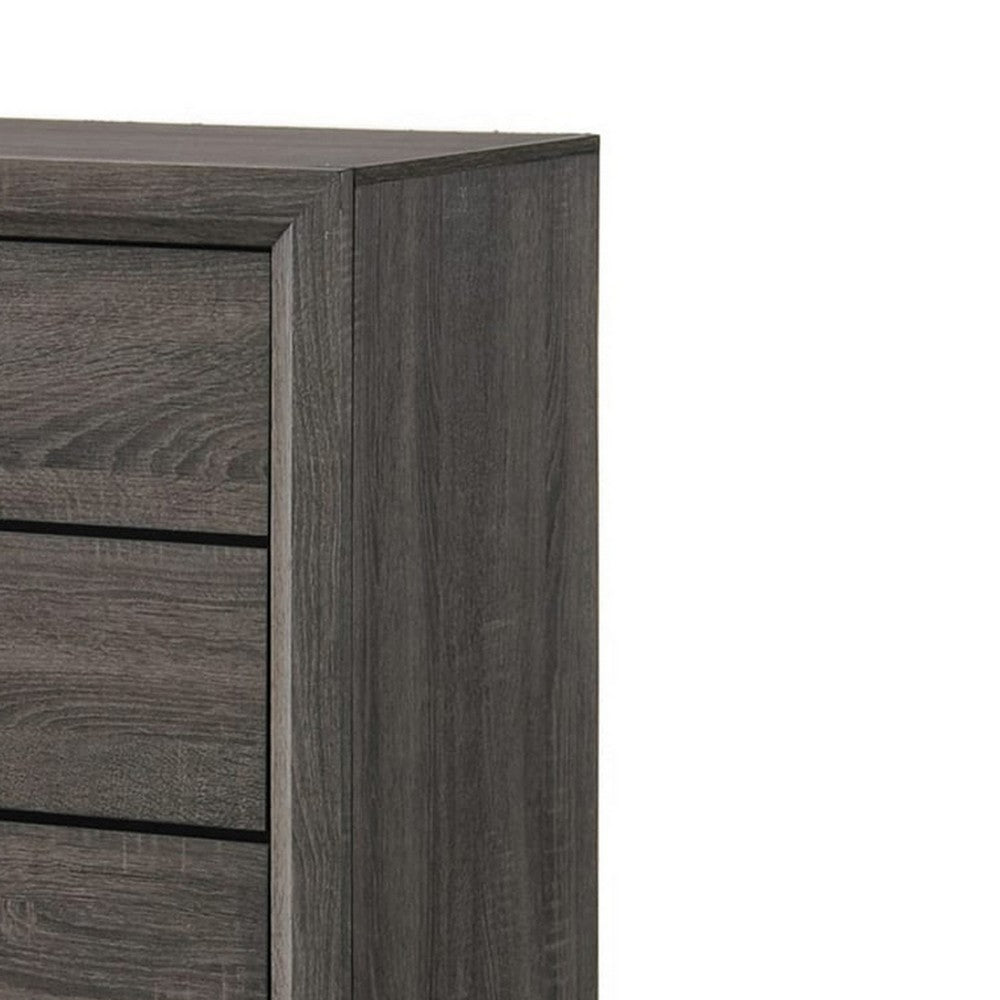 Benjara 5 Drawer Transitional Chest with Chamfered Feet And Curved Handles, Gray