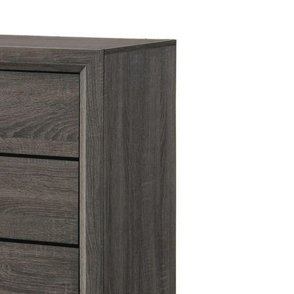 Benjara 5 Drawer Transitional Chest with Chamfered Feet And Curved Handles, Gray