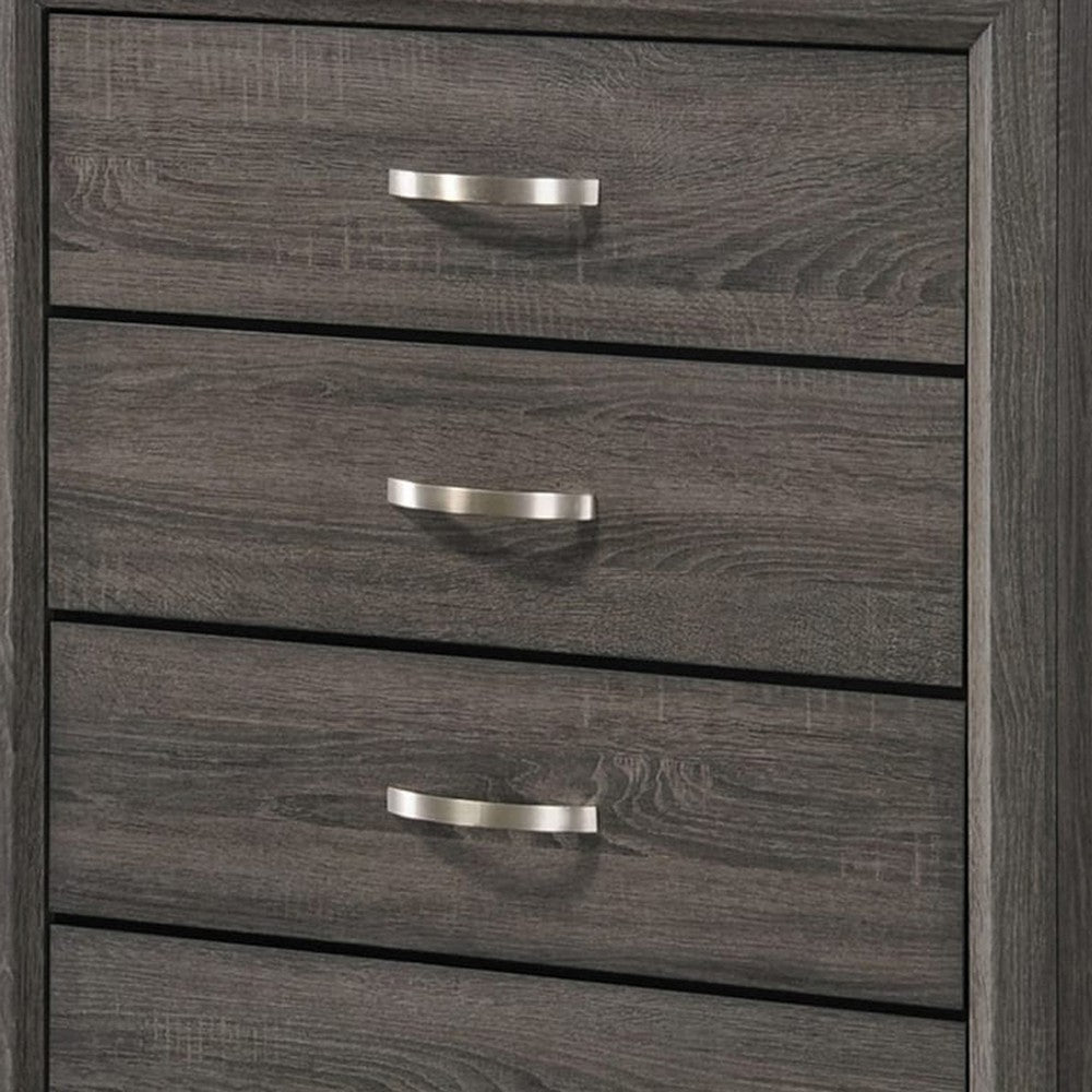 Benjara 5 Drawer Transitional Chest with Chamfered Feet And Curved Handles, Gray