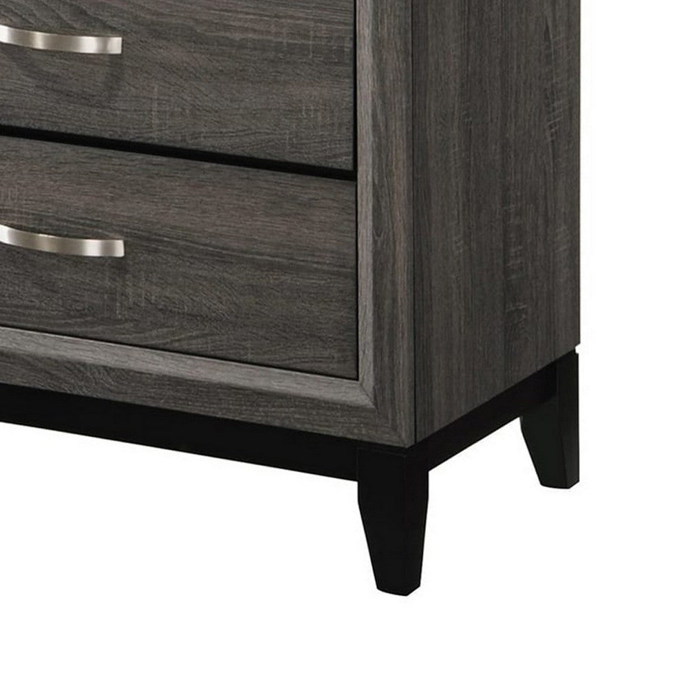 Benjara 5 Drawer Transitional Chest with Chamfered Feet And Curved Handles, Gray
