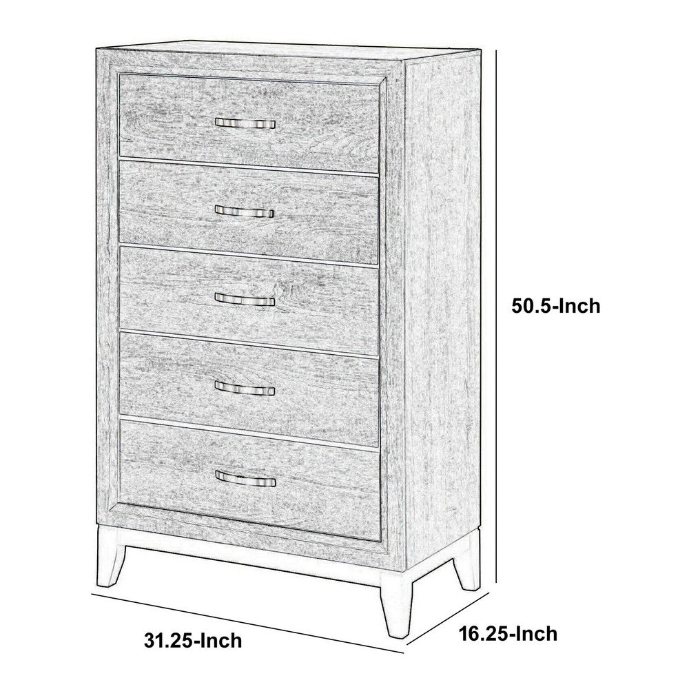Benjara 5 Drawer Transitional Chest with Chamfered Feet And Curved Handles, Gray