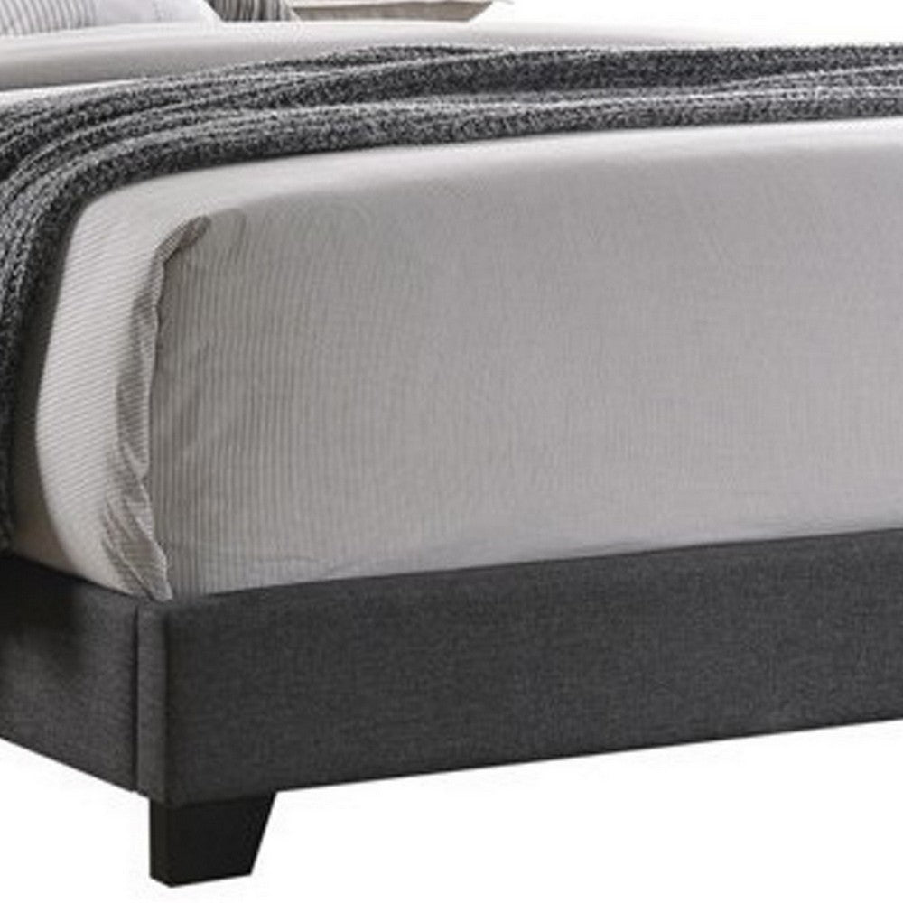 Benjara Fabric Upholstered Wooden Demi Wing Full Bed with Camelback Headboard, Gray