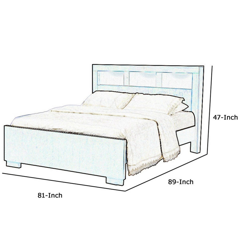 Benjara 3 Open Bookcase Eastern King Size Bed with Soft Light, Brown
