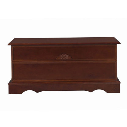 Benjara Traditional Style Lift Top Wooden Chest with Carved Details, Dark Brown