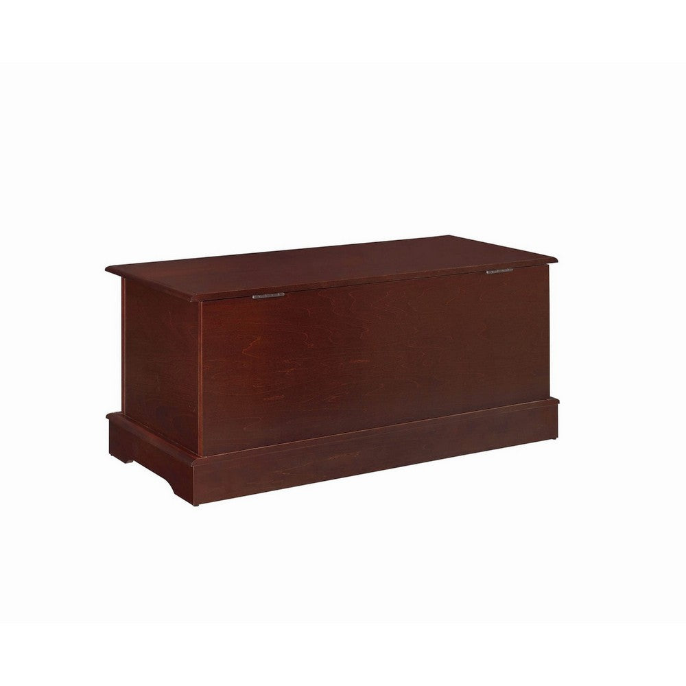 Benjara Traditional Style Lift Top Wooden Chest with Carved Details, Dark Brown