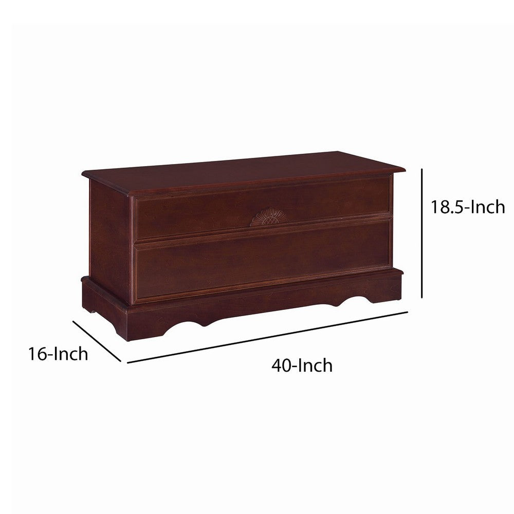 Benjara Traditional Style Lift Top Wooden Chest with Carved Details, Dark Brown