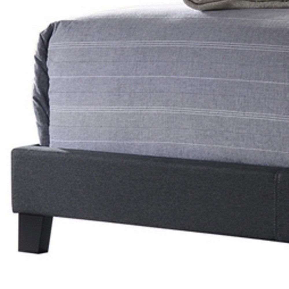Benjara Full Size Bed with Square Button Tufted Headboard, Dark Gray