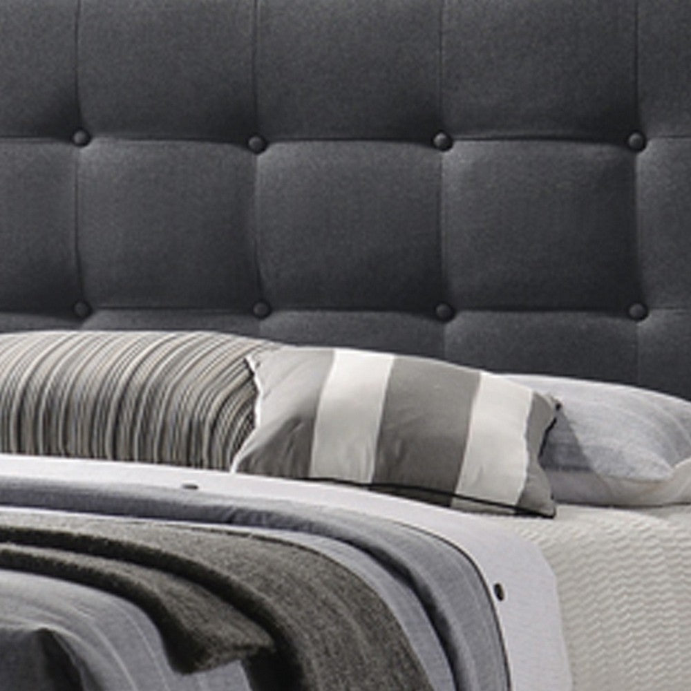 Benjara Full Size Bed with Square Button Tufted Headboard, Dark Gray