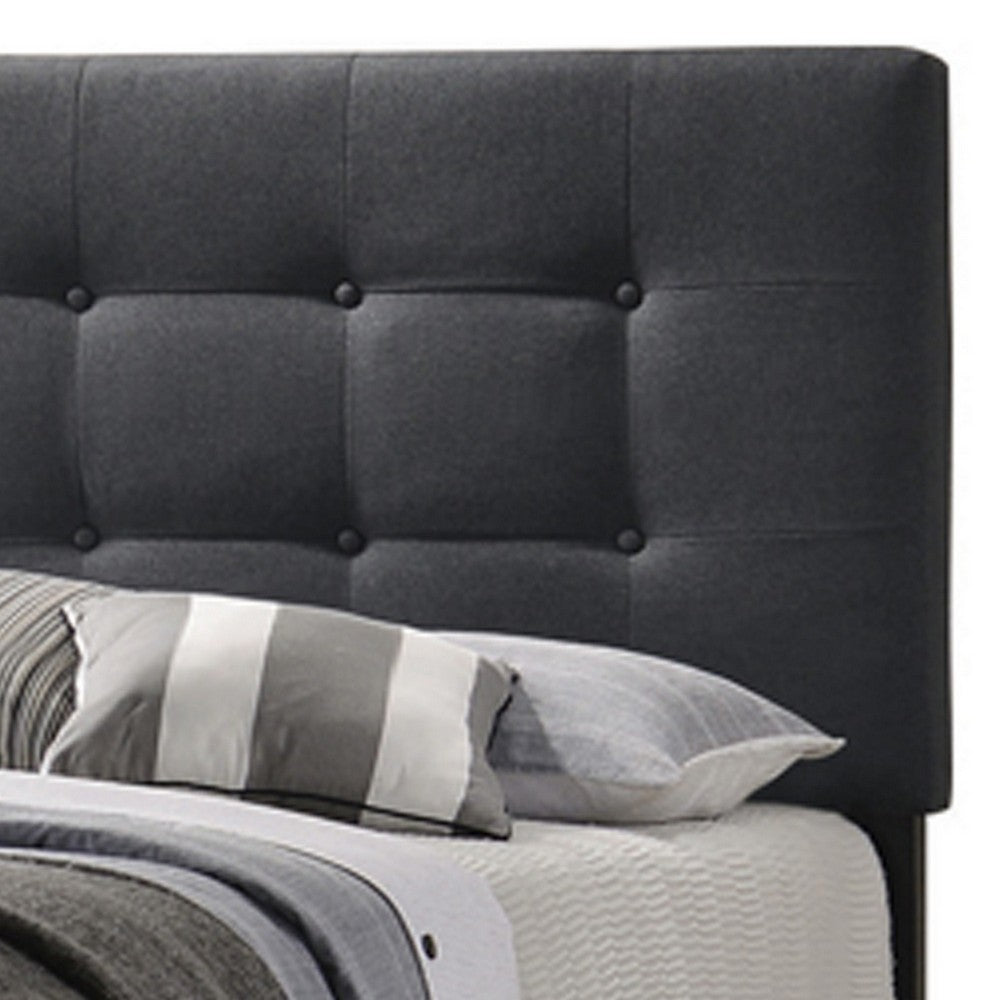 Benjara Full Size Bed with Square Button Tufted Headboard, Dark Gray