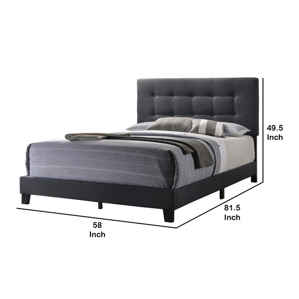 Benjara Full Size Bed with Square Button Tufted Headboard, Dark Gray