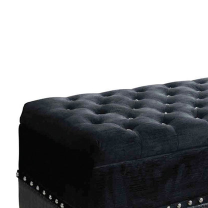 Benjara Leatherette Storage Bench with Nailhead Trims And Button Tufted Seat, Black