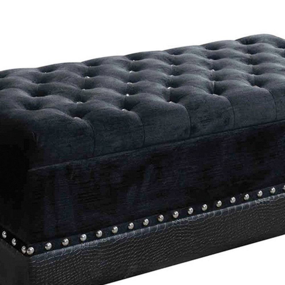 Benjara Leatherette Storage Bench with Nailhead Trims And Button Tufted Seat, Black