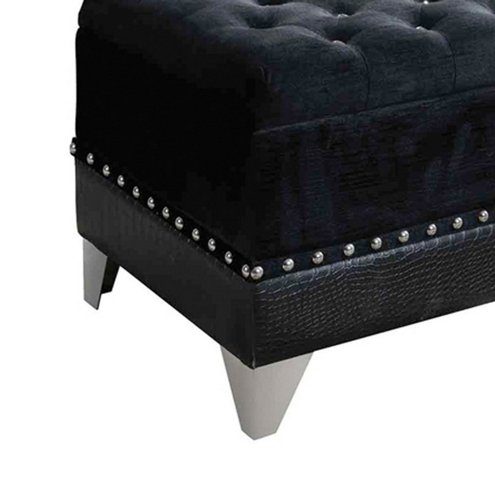Benjara Leatherette Storage Bench with Nailhead Trims And Button Tufted Seat, Black