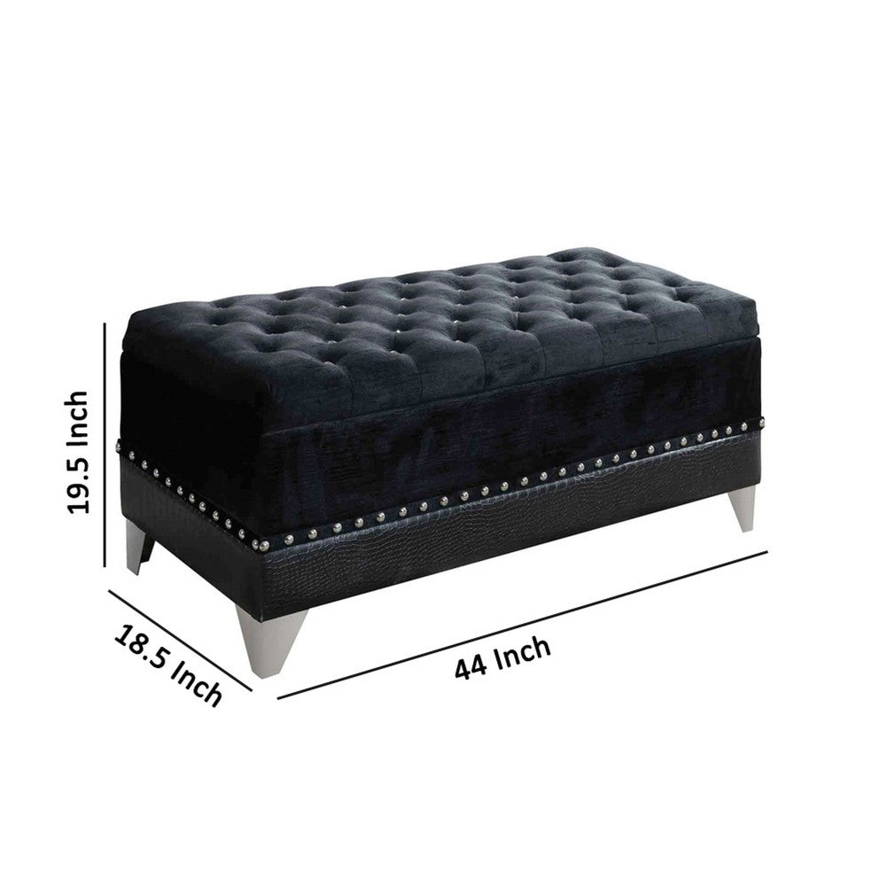 Benjara Leatherette Storage Bench with Nailhead Trims And Button Tufted Seat, Black