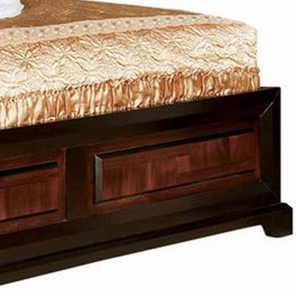 Benjara Transitional Style Queen Size Wooden Parquet Design Bed, Brown
