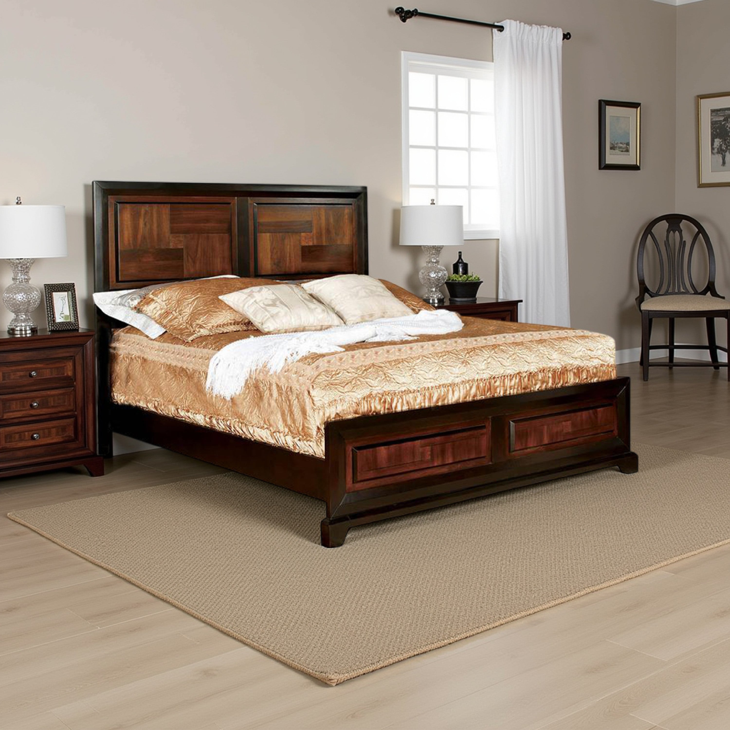 Benjara Transitional Style Queen Size Wooden Parquet Design Bed, Brown