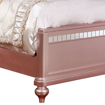 Benjara Twin Size Wooden Bed With Mirror Trim Details And Camelback Headboard, Pink