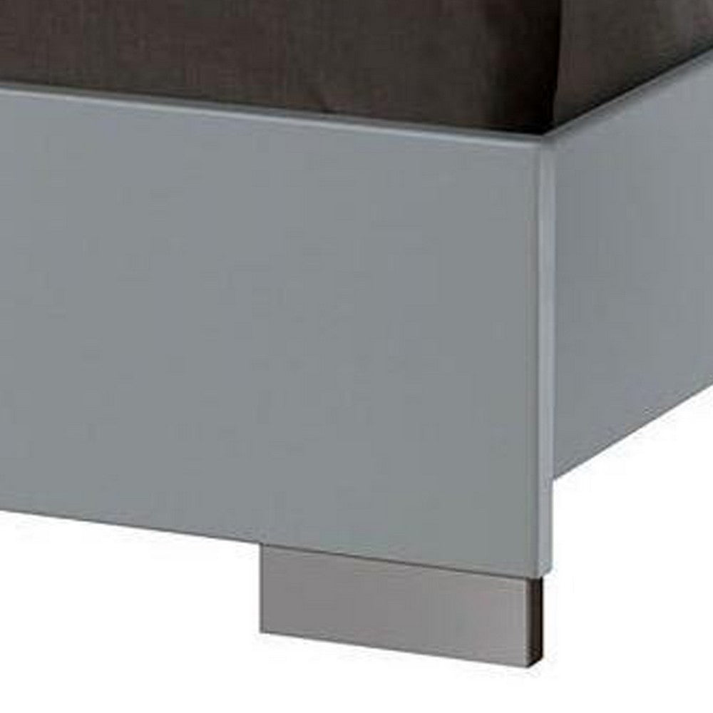 Benjara Wooden Eastern King Bed with Leatherette Headboard, White And Black