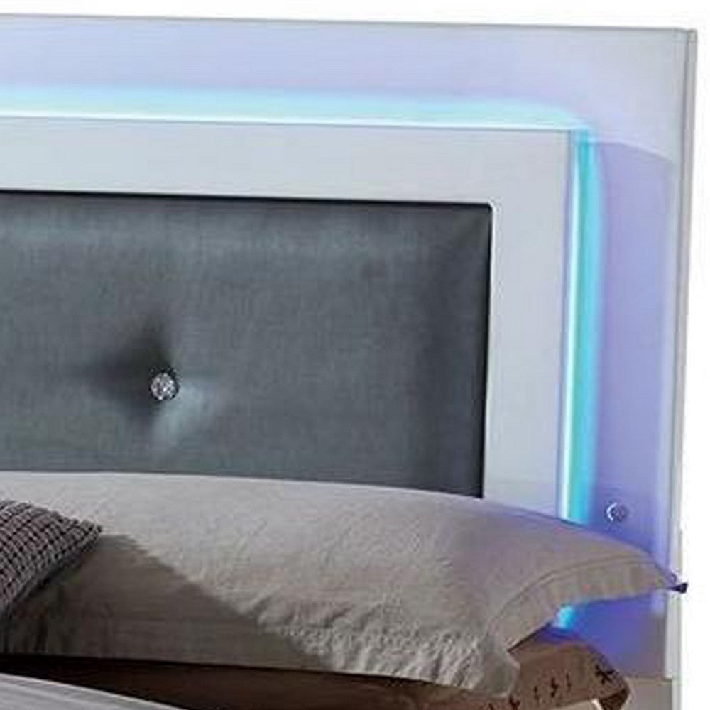 Benjara Wooden Eastern King Bed with Leatherette Headboard, White And Black