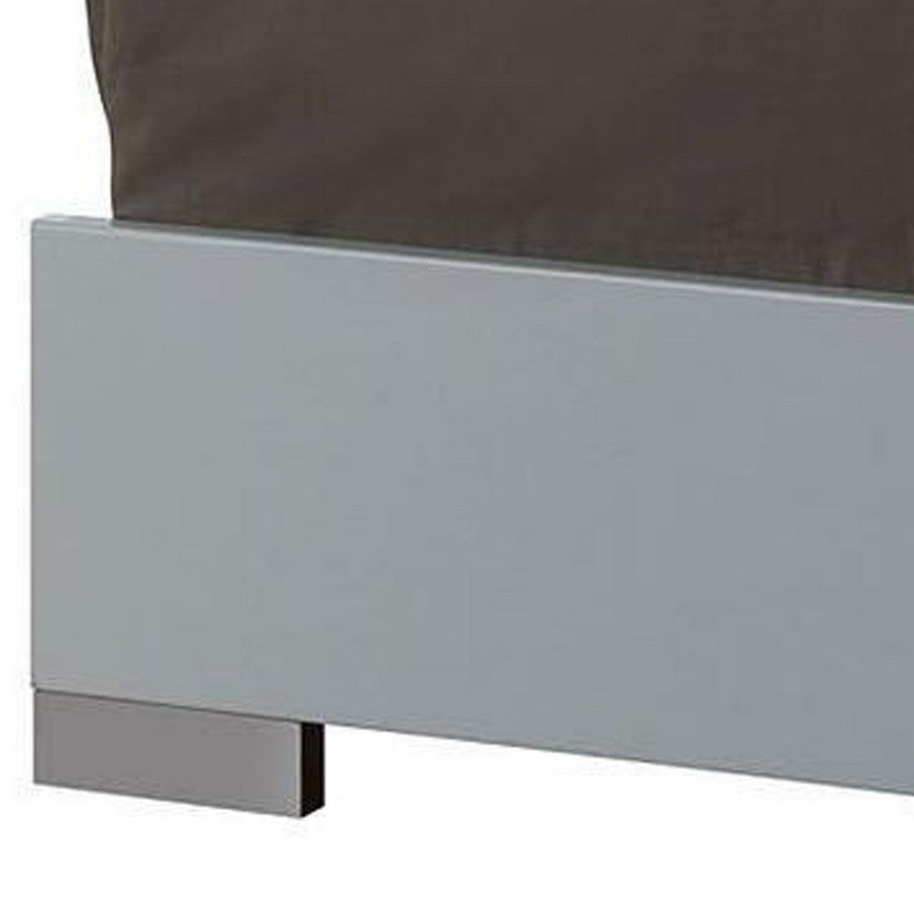 Benjara Wooden Queen Bed with Leatherette Headboard And LED trims, White And Black