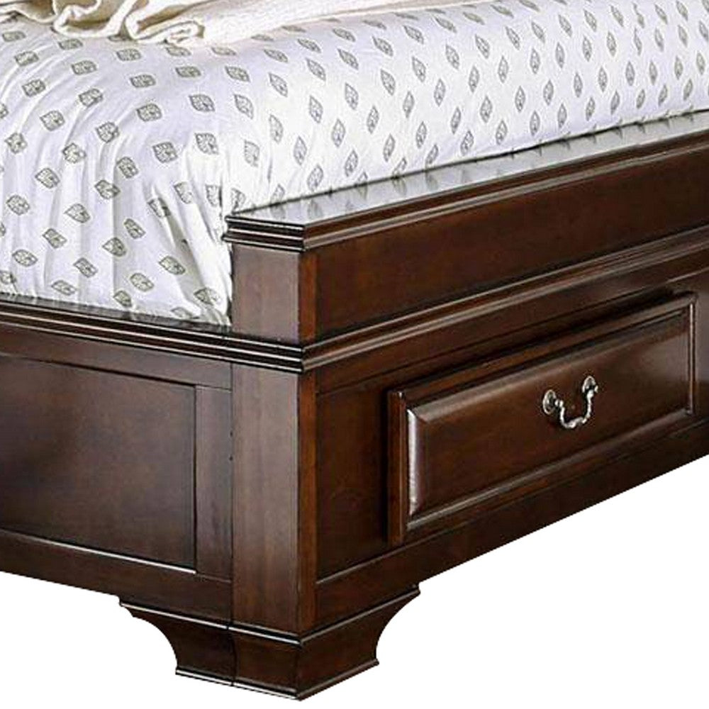 Benjara Transitional California King Wooden Bed with Multiple Bottom Drawers, Brown