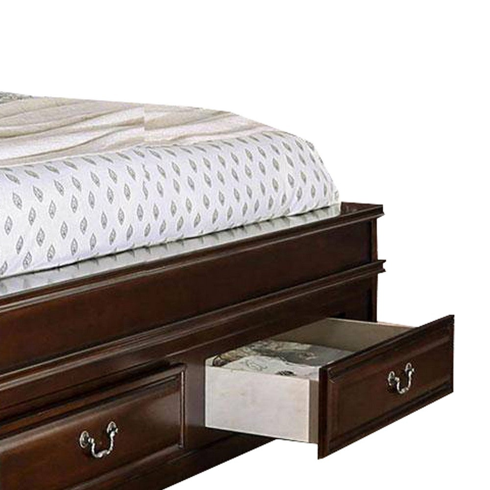 Benjara Transitional California King Wooden Bed with Multiple Bottom Drawers, Brown