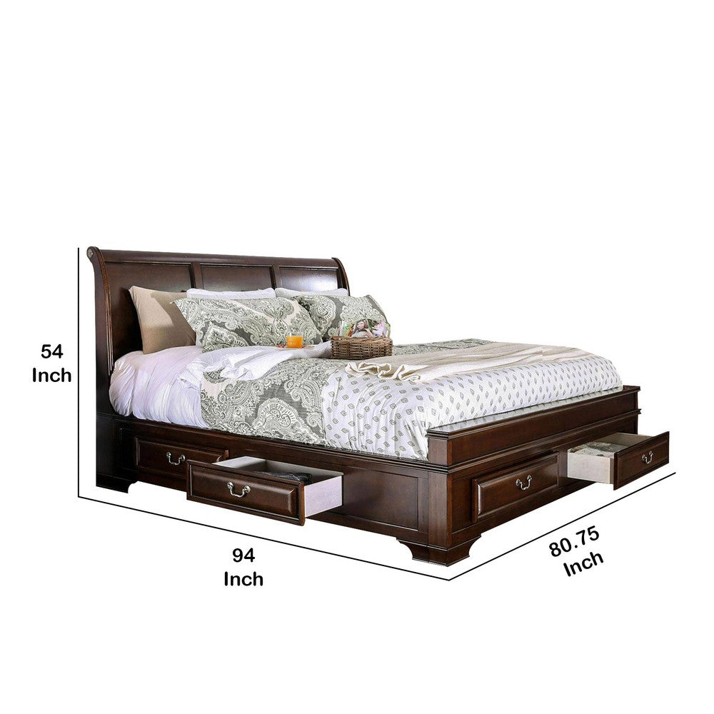 Benjara Transitional California King Wooden Bed with Multiple Bottom Drawers, Brown