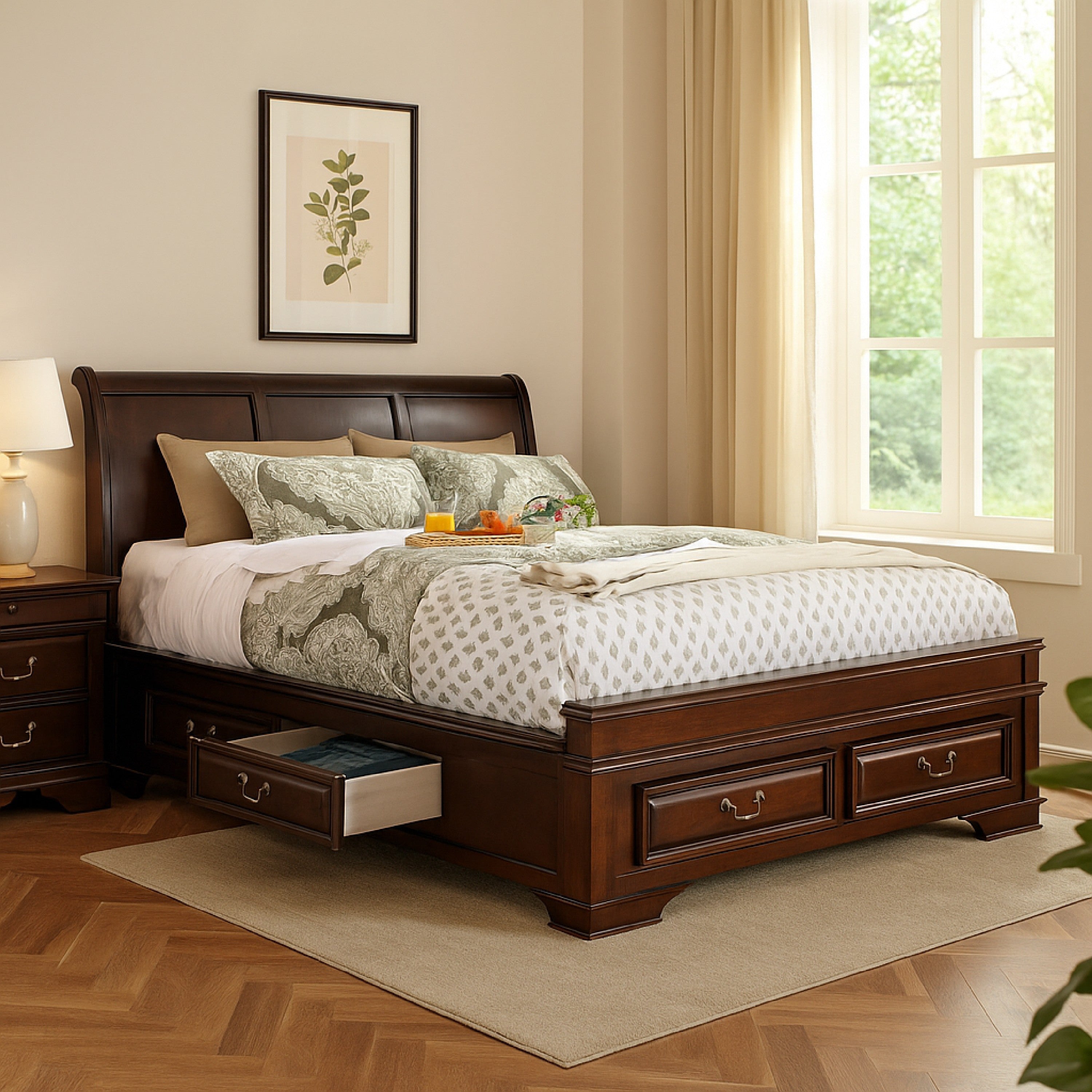Benjara Transitional California King Wooden Bed with Multiple Bottom Drawers, Brown