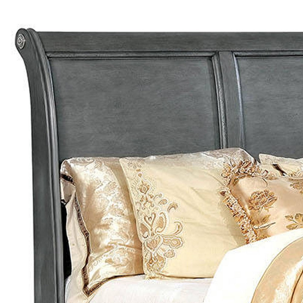 Benjara Transitional California King Wooden Bed with Multiple Bottom Drawers, Gray