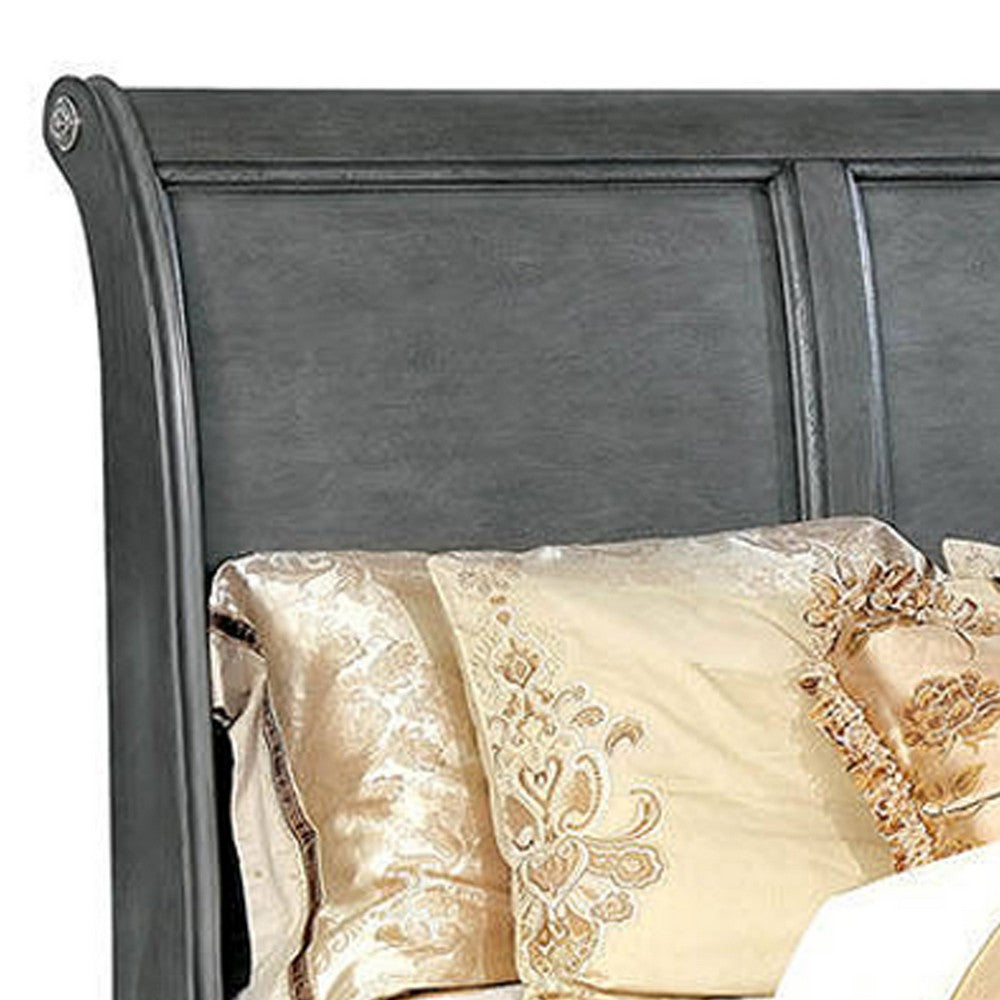 Benjara Transitional Eastern King Wooden Bed with Multiple Bottom Drawers, Gray