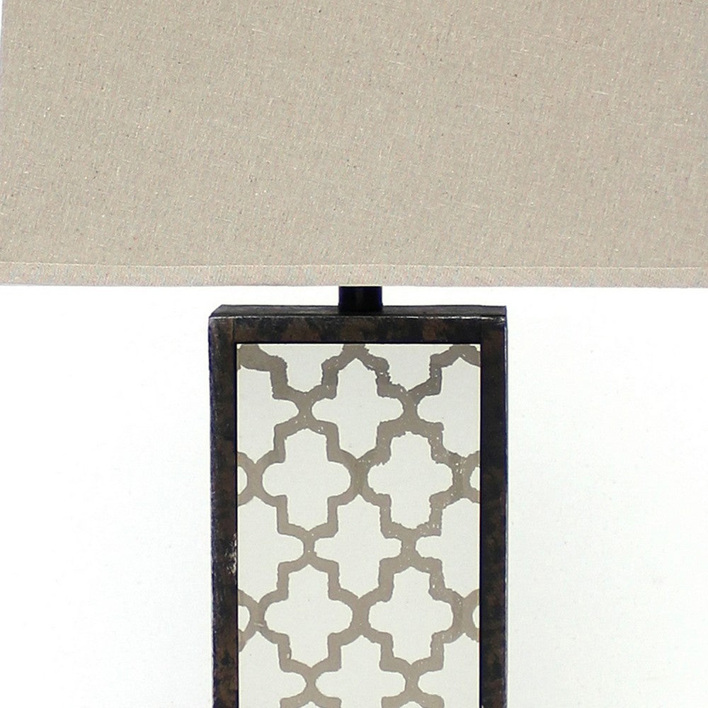 Benjara Rock Base Table Lamp Set of 2 with Drum Shade And Quatrefoil Pattern,Brown