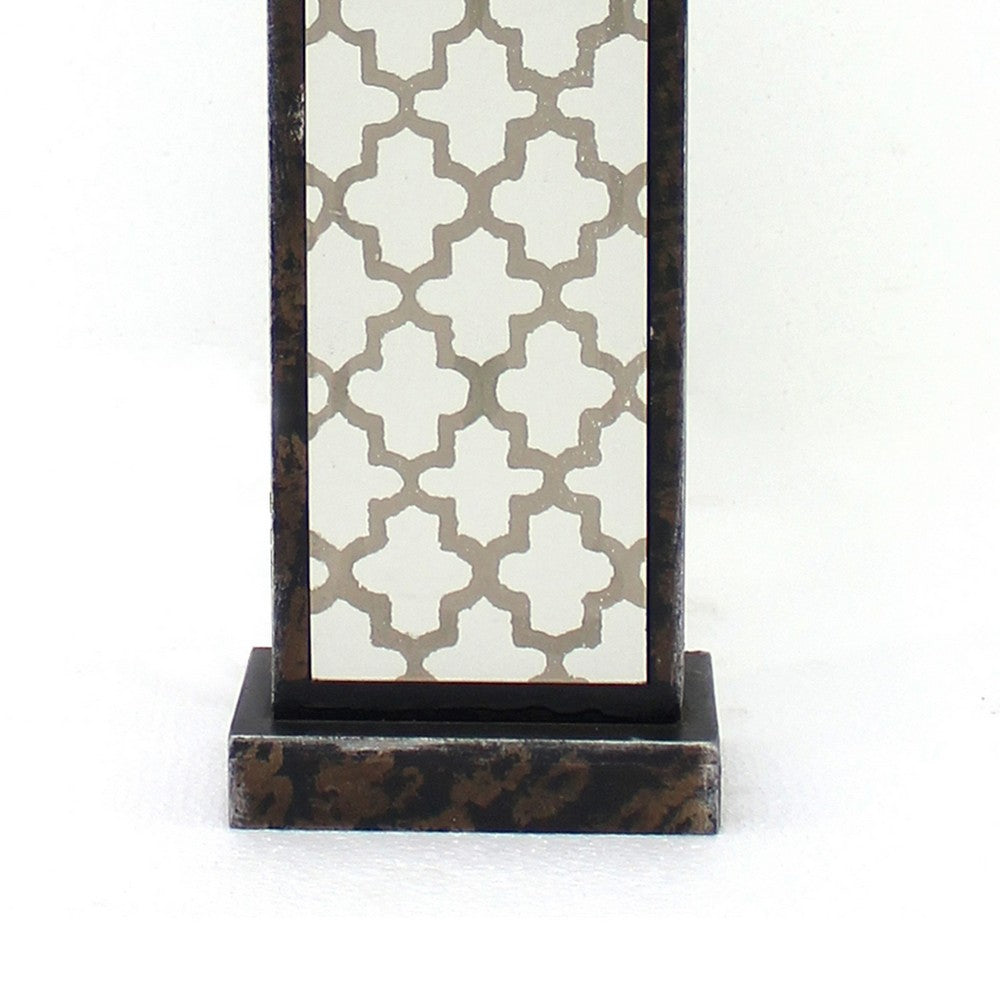 Benjara Rock Base Table Lamp Set of 2 with Drum Shade And Quatrefoil Pattern,Brown