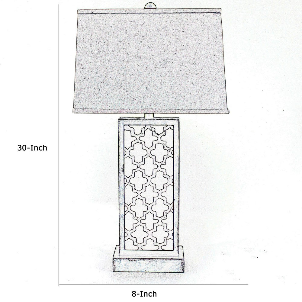Benjara Rock Base Table Lamp Set of 2 with Drum Shade And Quatrefoil Pattern,Brown