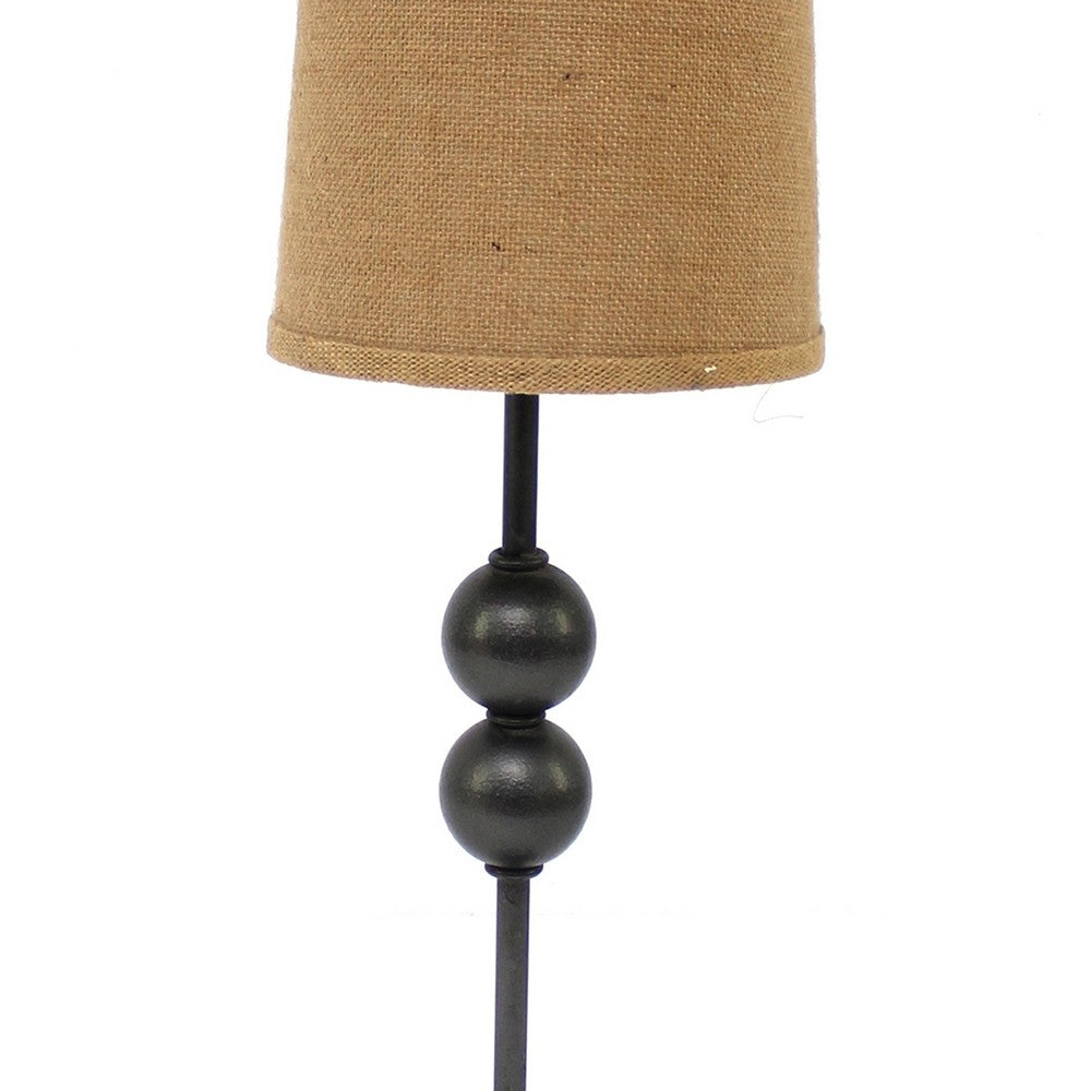 Benjara Metal Spindle Design Table Lamp Set of 2 with Cone Shade And Round Base, Black